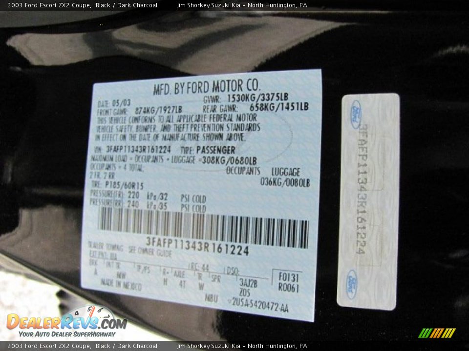 2003 Ford Escort ZX2 Coupe Black / Dark Charcoal Photo #14