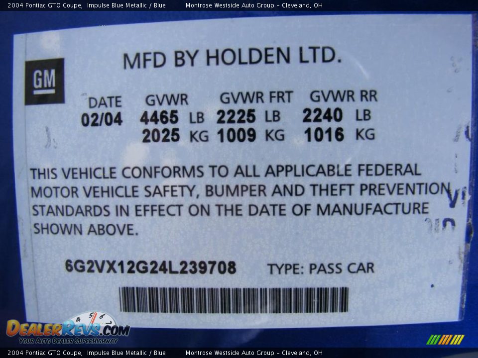 2004 Pontiac GTO Coupe Impulse Blue Metallic / Blue Photo #31