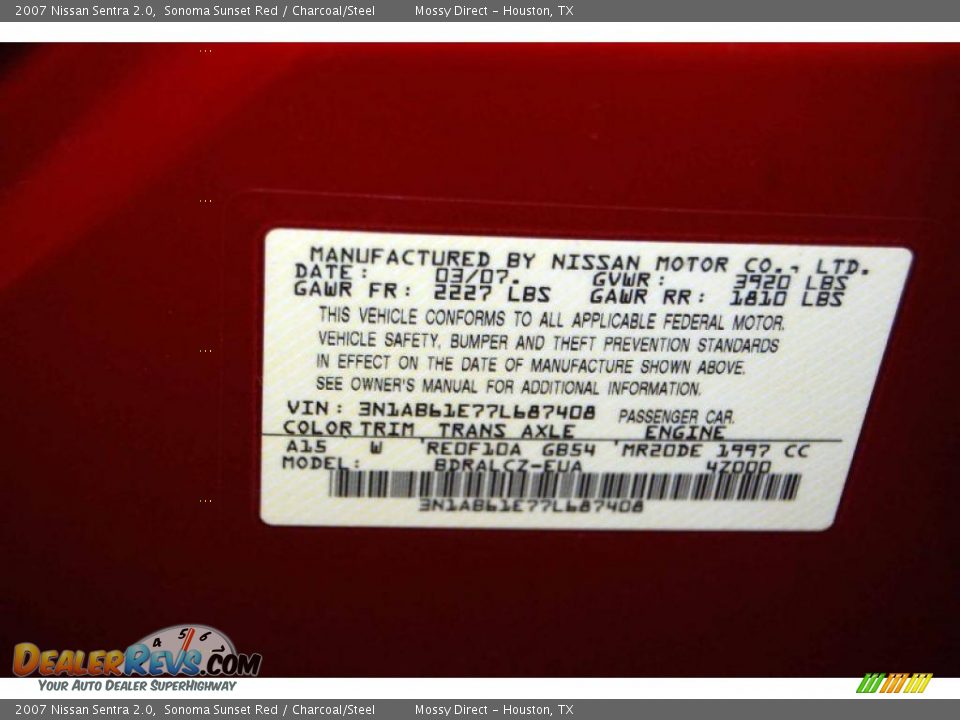 2007 Nissan Sentra 2.0 Sonoma Sunset Red / Charcoal/Steel Photo #19