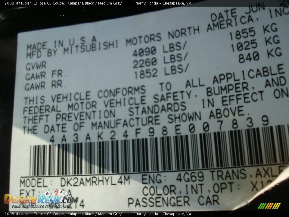 2008 Mitsubishi Eclipse GS Coupe Kalapana Black / Medium Gray Photo #23