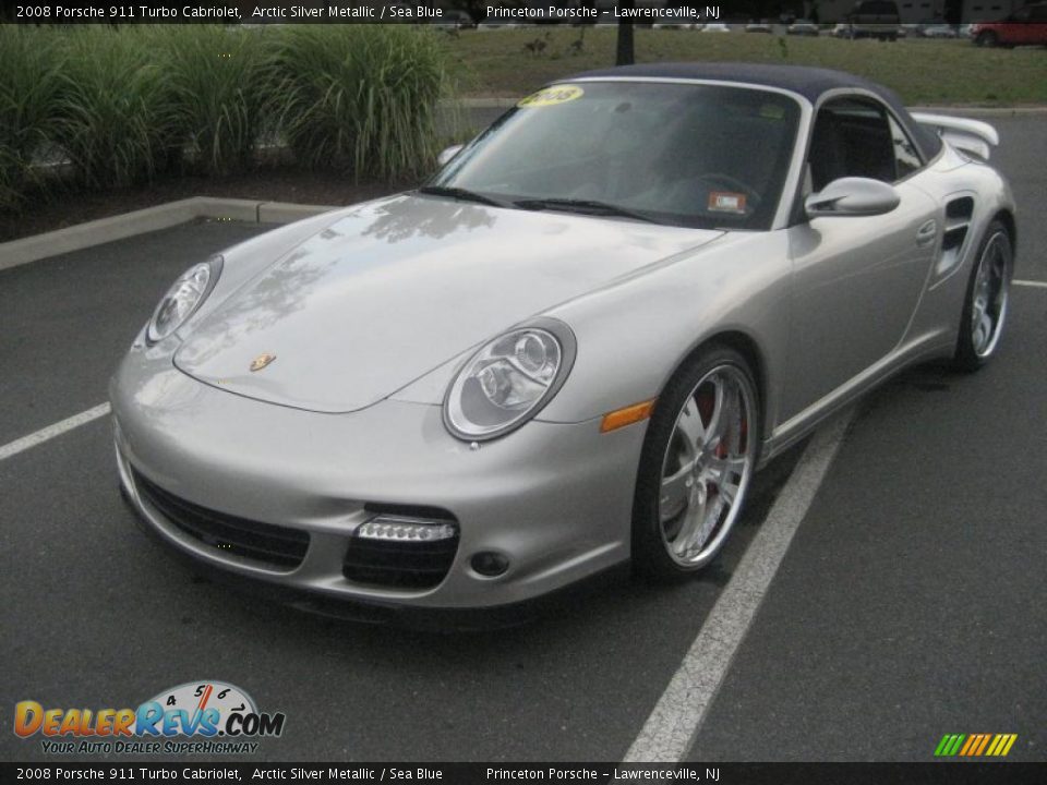 2008 Porsche 911 Turbo Cabriolet Arctic Silver Metallic / Sea Blue Photo #2