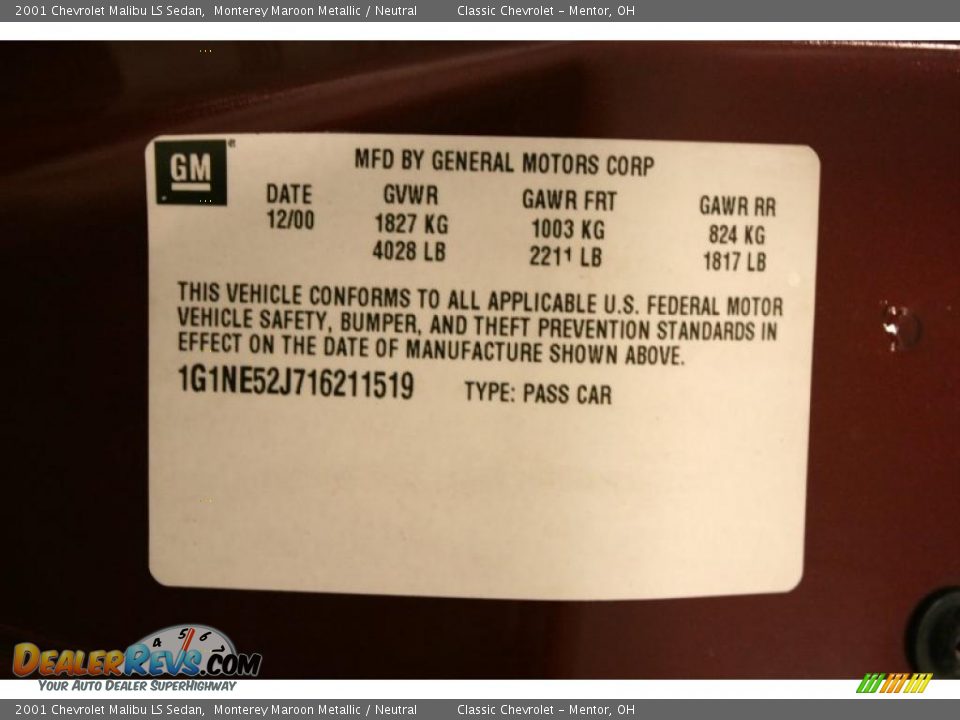 2001 Chevrolet Malibu LS Sedan Monterey Maroon Metallic / Neutral Photo #22