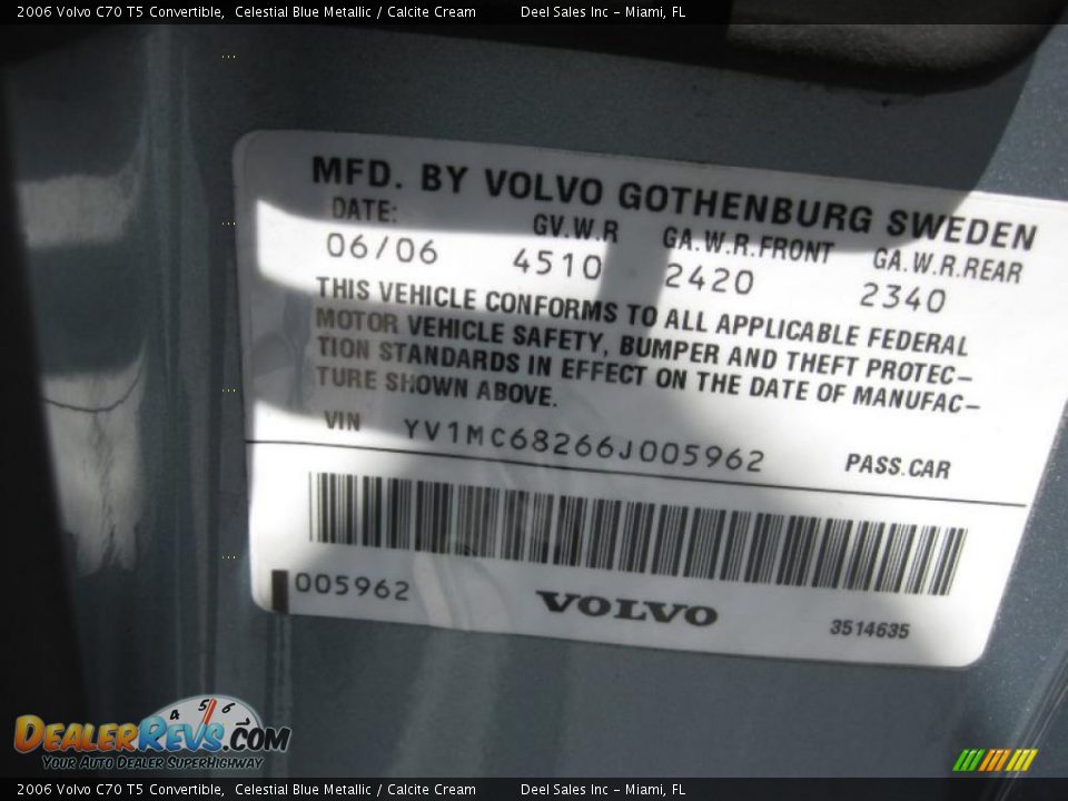 2006 Volvo C70 T5 Convertible Celestial Blue Metallic / Calcite Cream Photo #14