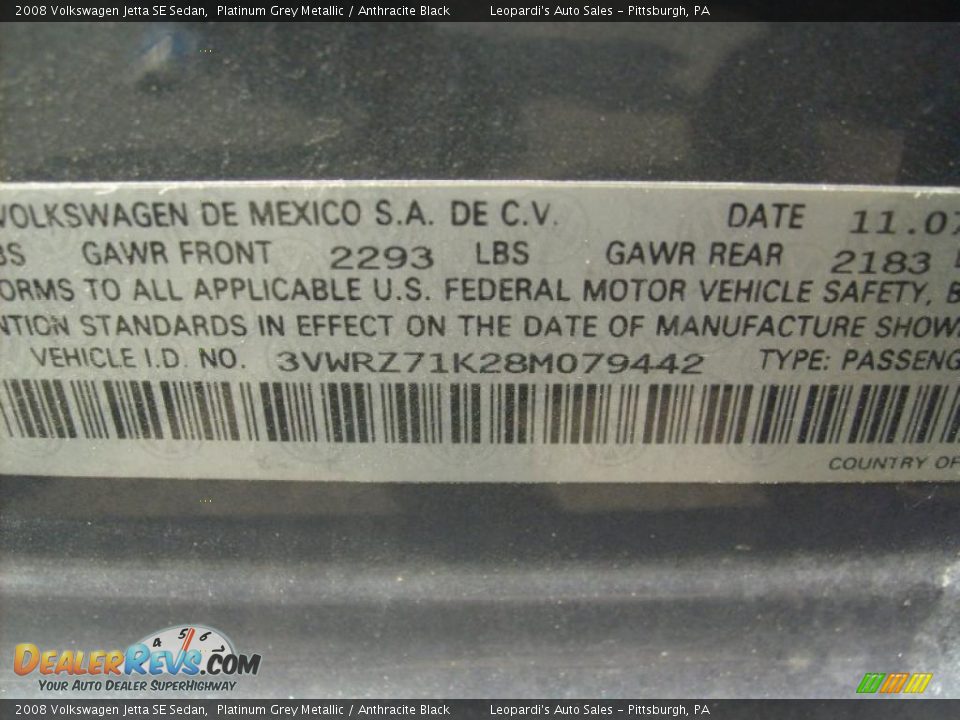 2008 Volkswagen Jetta SE Sedan Platinum Grey Metallic / Anthracite Black Photo #22