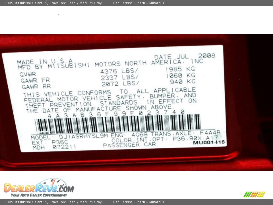 2009 Mitsubishi Galant ES Rave Red Pearl / Medium Gray Photo #26