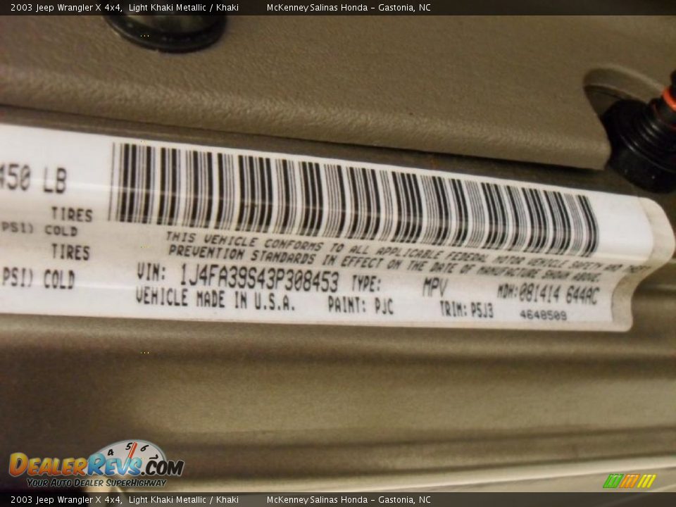 2003 Jeep Wrangler X 4x4 Light Khaki Metallic / Khaki Photo #9