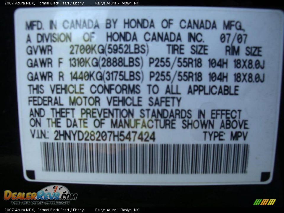 2007 Acura MDX Formal Black Pearl / Ebony Photo #17