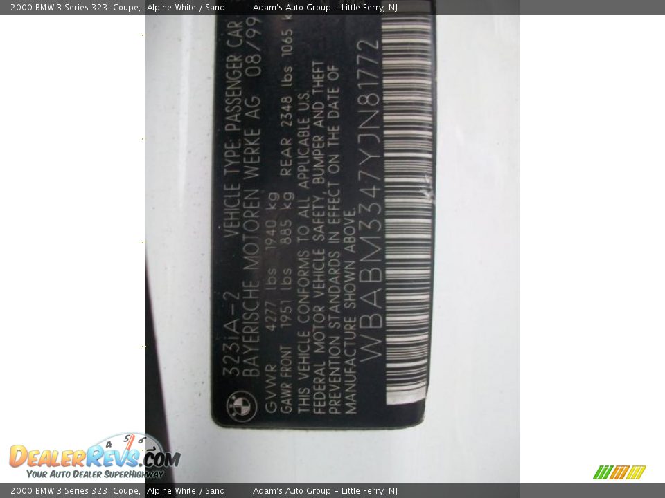 2000 BMW 3 Series 323i Coupe Alpine White / Sand Photo #25