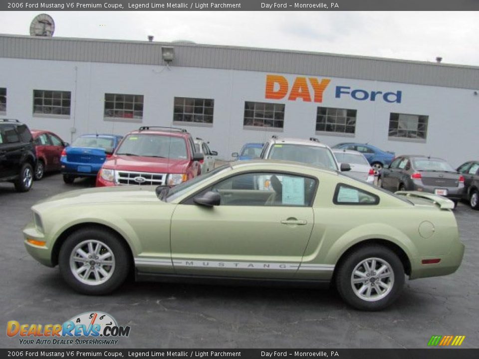 2006 Ford Mustang V6 Premium Coupe Legend Lime Metallic / Light Parchment Photo #2