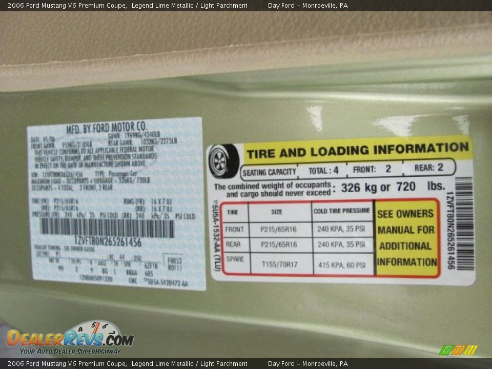 2006 Ford Mustang V6 Premium Coupe Legend Lime Metallic / Light Parchment Photo #14