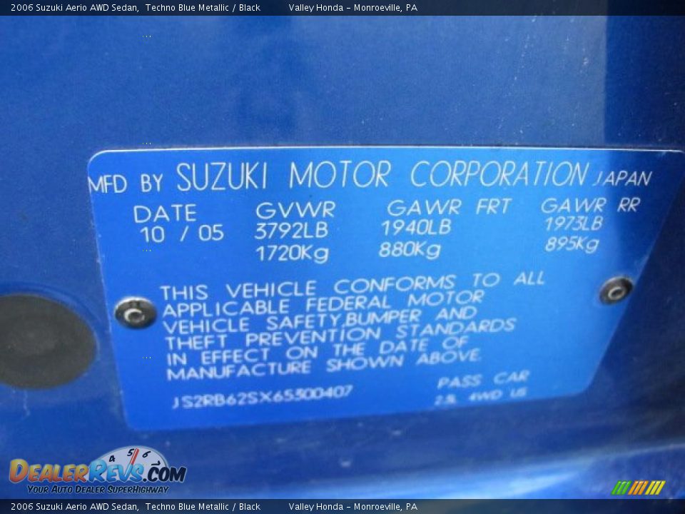 2006 Suzuki Aerio AWD Sedan Techno Blue Metallic / Black Photo #14