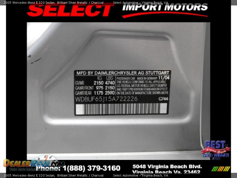 2005 Mercedes-Benz E 320 Sedan Brilliant Silver Metallic / Charcoal Photo #17