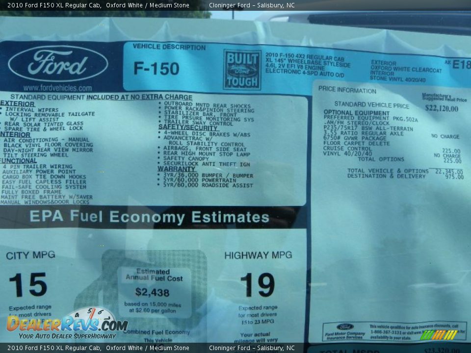 2010 Ford F150 XL Regular Cab Oxford White / Medium Stone Photo #10