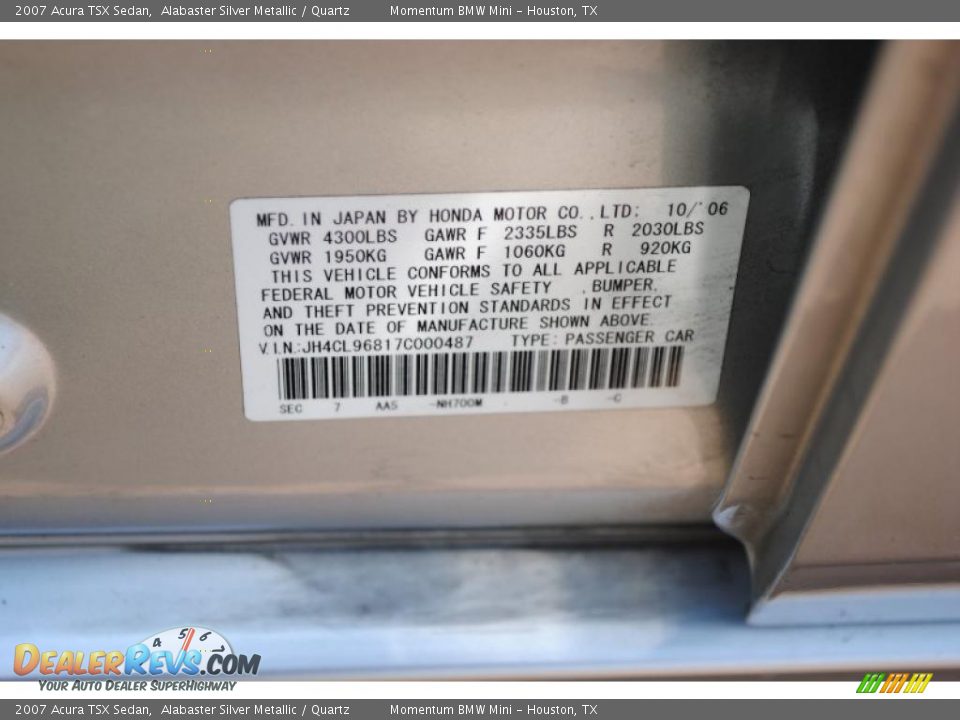 2007 Acura TSX Sedan Alabaster Silver Metallic / Quartz Photo #14