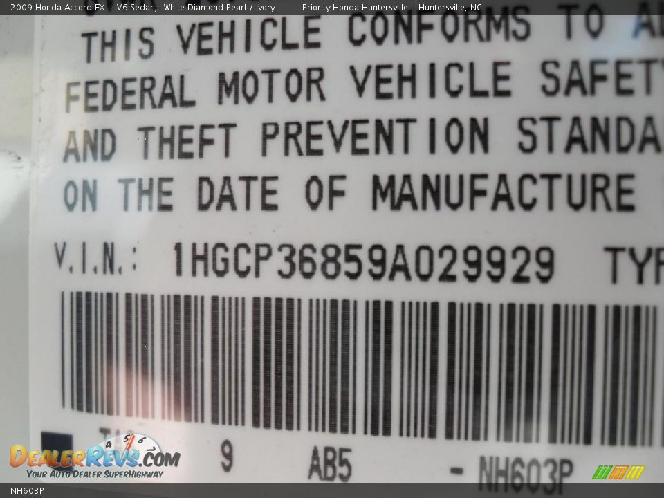 Honda Color Code NH603P White Diamond Pearl