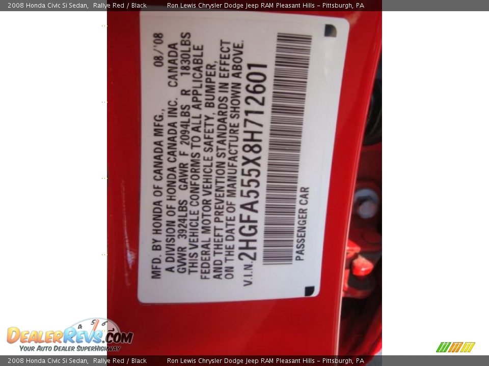 2008 Honda Civic Si Sedan Rallye Red / Black Photo #24
