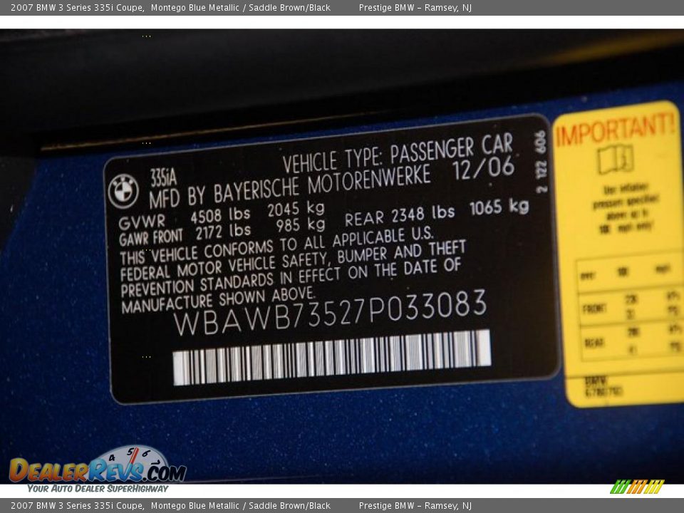 2007 BMW 3 Series 335i Coupe Montego Blue Metallic / Saddle Brown/Black Photo #9