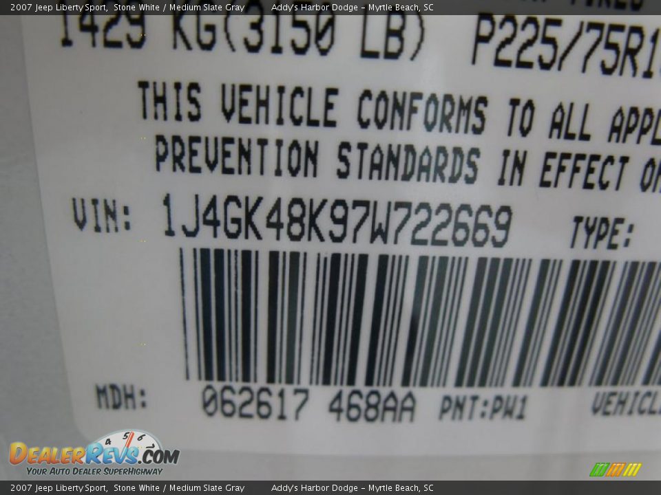 2007 Jeep Liberty Sport Stone White / Medium Slate Gray Photo #22
