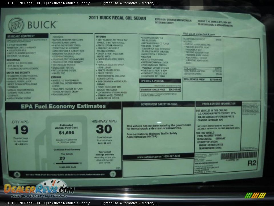 2011 Buick Regal CXL Quicksilver Metallic / Ebony Photo #25