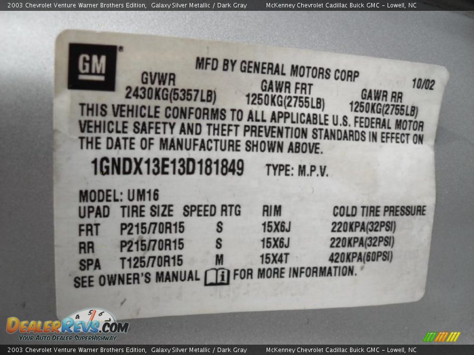 2003 Chevrolet Venture Warner Brothers Edition Galaxy Silver Metallic / Dark Gray Photo #6