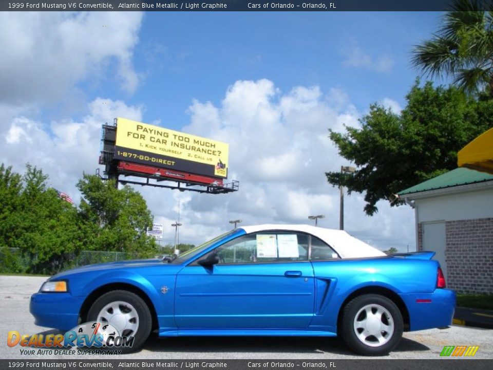 1999 Ford Mustang V6 Convertible Atlantic Blue Metallic / Light Graphite Photo #8