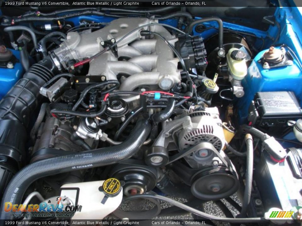 1999 Ford Mustang V6 Convertible Atlantic Blue Metallic / Light Graphite Photo #25