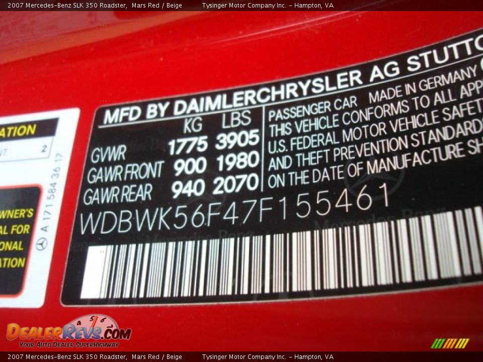2007 Mercedes-Benz SLK 350 Roadster Mars Red / Beige Photo #29