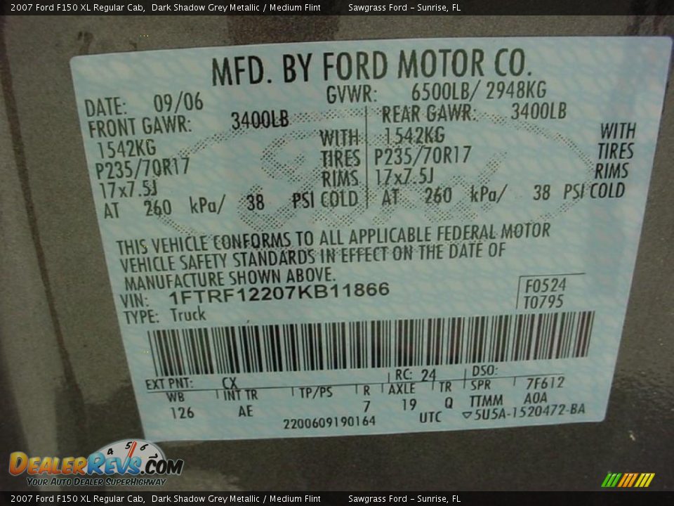 2007 Ford F150 XL Regular Cab Dark Shadow Grey Metallic / Medium Flint Photo #29