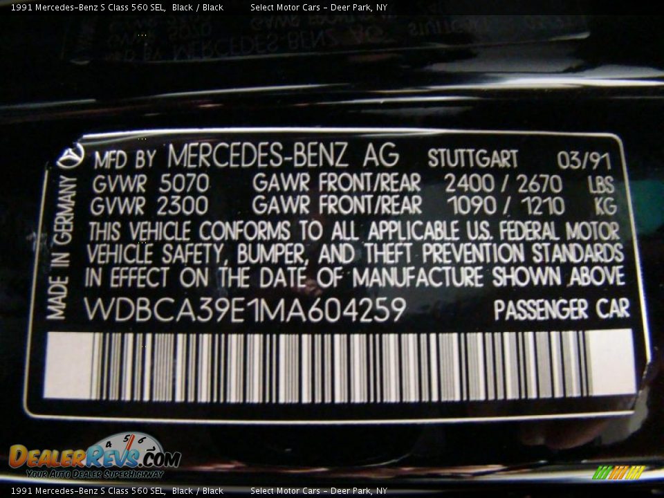 1991 Mercedes-Benz S Class 560 SEL Black / Black Photo #18