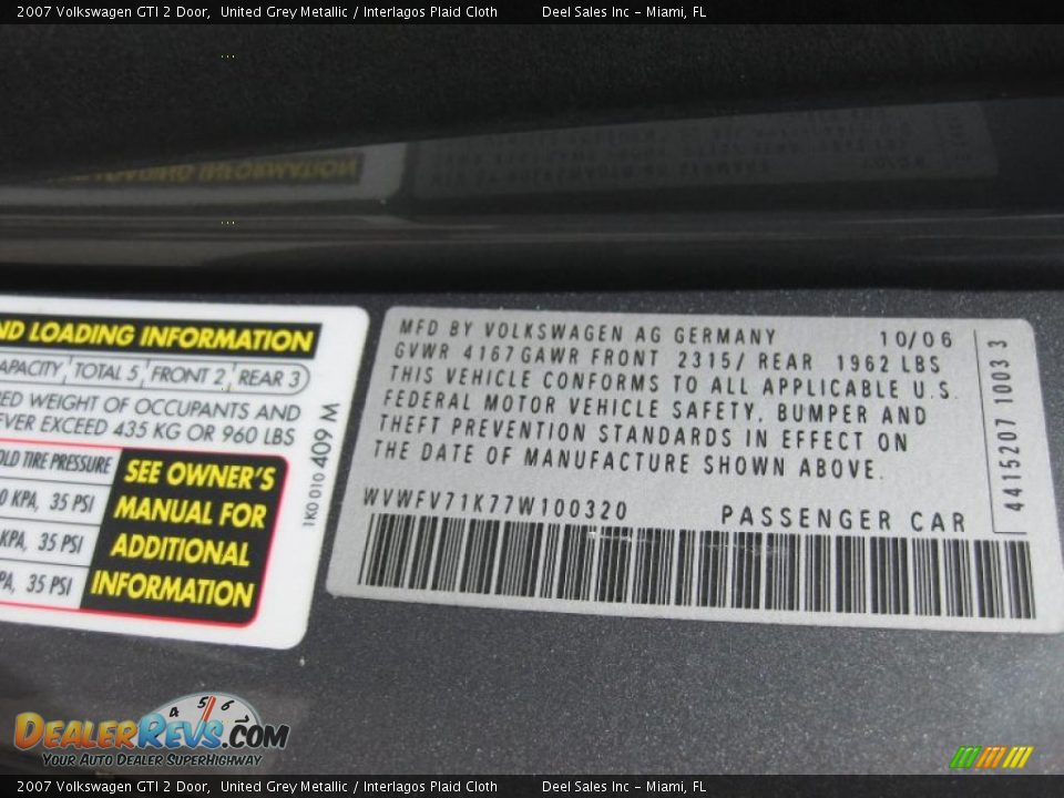 2007 Volkswagen GTI 2 Door United Grey Metallic / Interlagos Plaid Cloth Photo #14