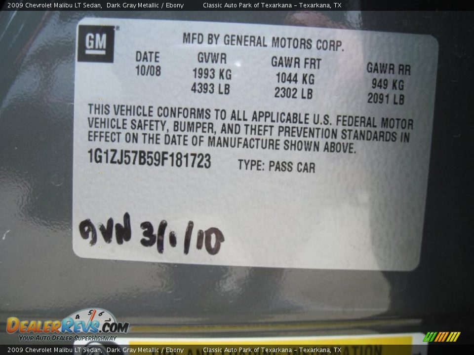 2009 Chevrolet Malibu LT Sedan Dark Gray Metallic / Ebony Photo #11