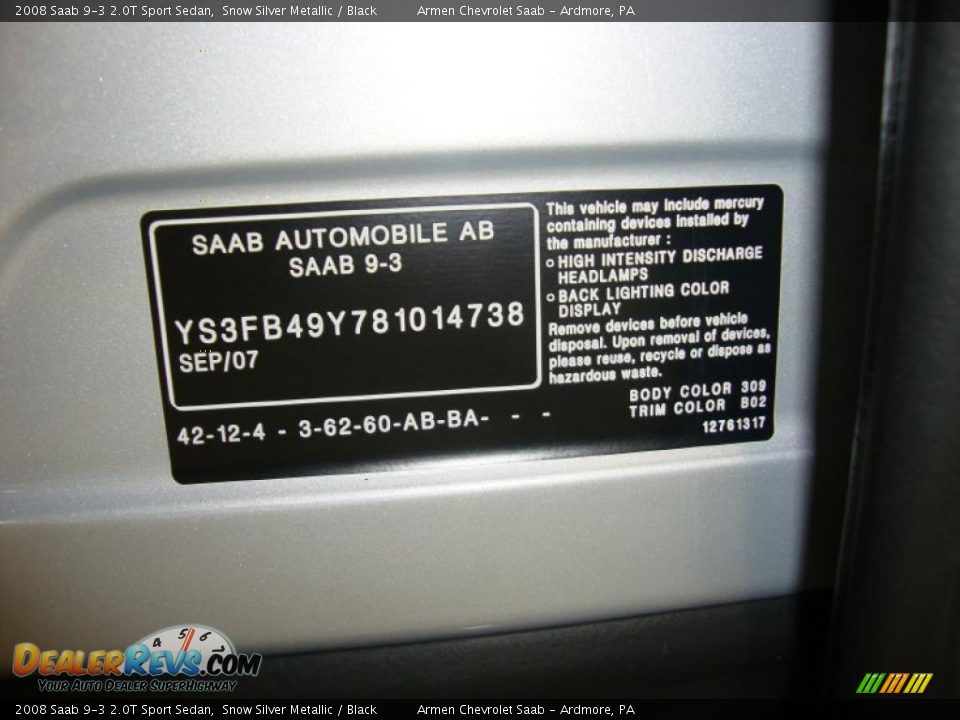 2008 Saab 9-3 2.0T Sport Sedan Snow Silver Metallic / Black Photo #35