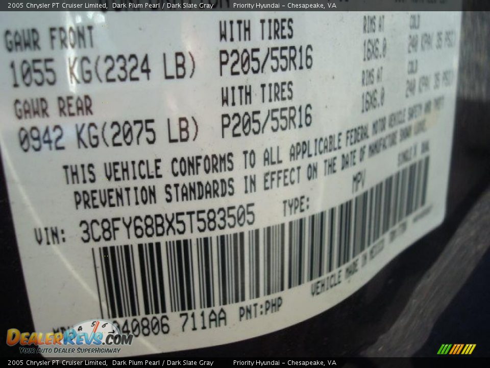 2005 Chrysler PT Cruiser Limited Dark Plum Pearl / Dark Slate Gray Photo #18