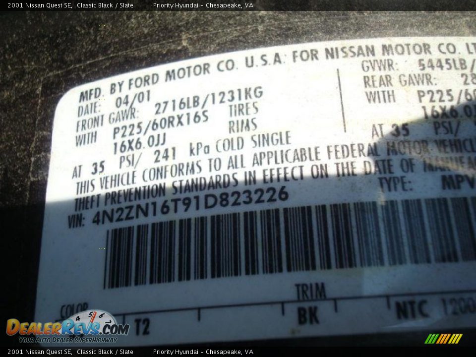 2001 Nissan Quest SE Classic Black / Slate Photo #23
