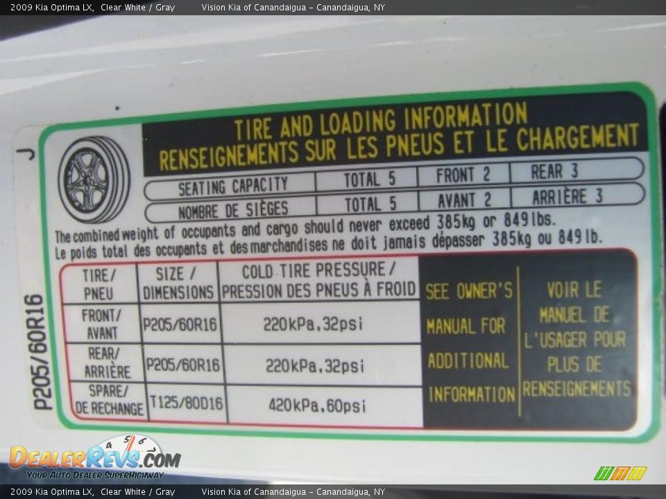 2009 Kia Optima LX Clear White / Gray Photo #17