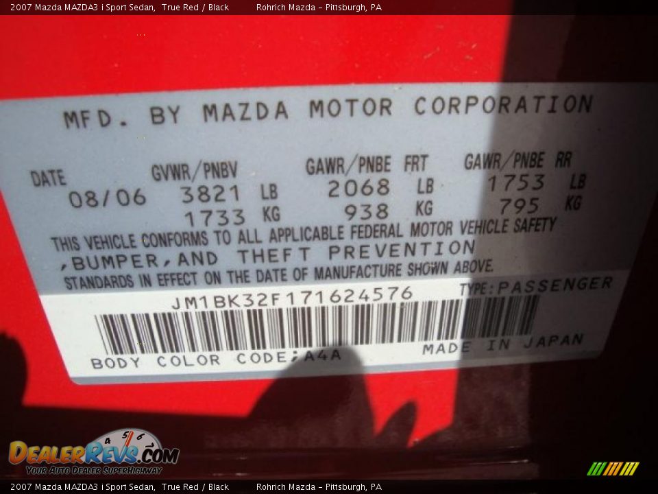 2007 Mazda MAZDA3 i Sport Sedan True Red / Black Photo #19
