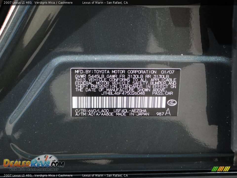 2007 Lexus LS 460 Verdigris Mica / Cashmere Photo #19