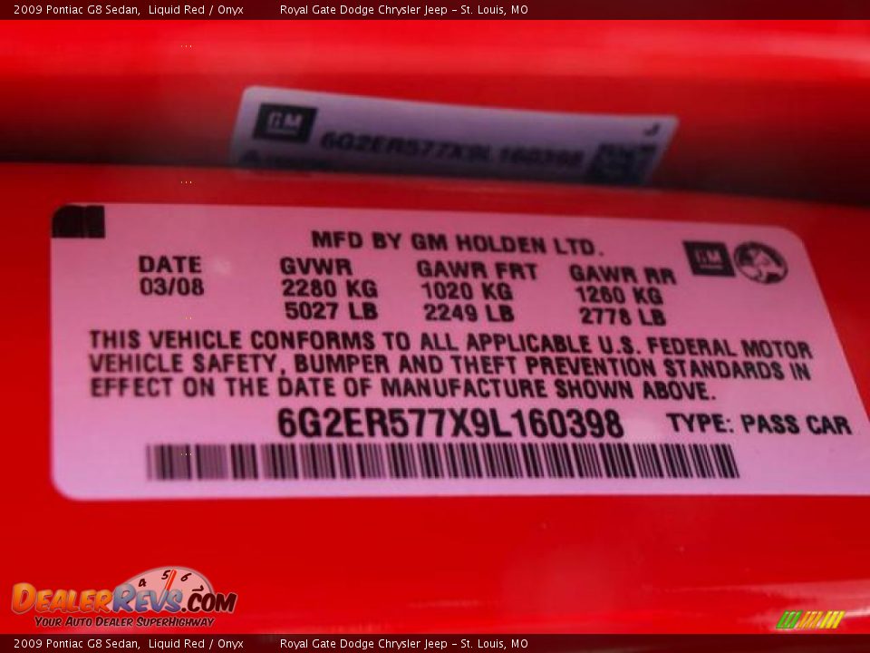 2009 Pontiac G8 Sedan Liquid Red / Onyx Photo #17
