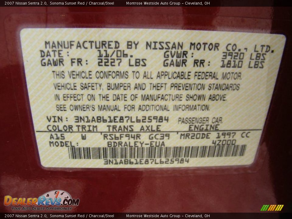 2007 Nissan Sentra 2.0 Sonoma Sunset Red / Charcoal/Steel Photo #29