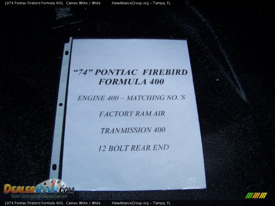 1974 Pontiac Firebird Formula 400 Cameo White / White Photo #23