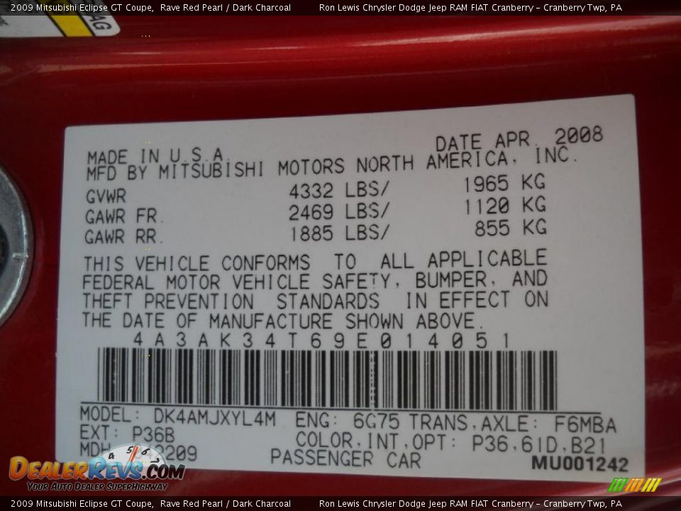 2009 Mitsubishi Eclipse GT Coupe Rave Red Pearl / Dark Charcoal Photo #9