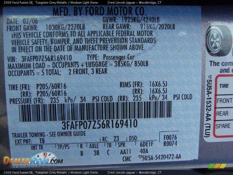 2006 Ford Fusion SE Tungsten Grey Metallic / Medium Light Stone Photo #15