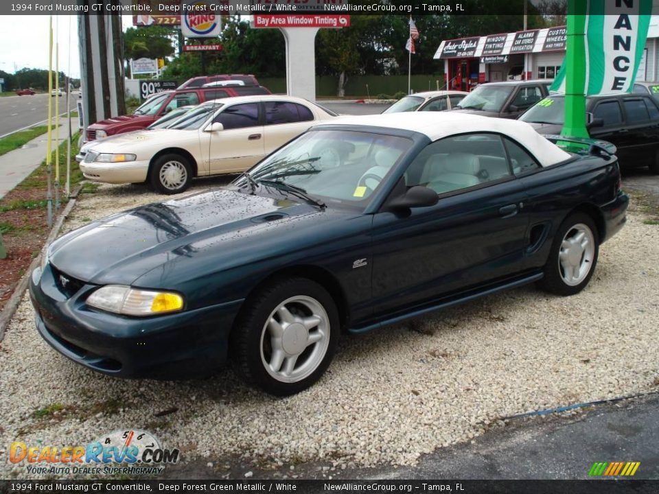 1994 Ford Mustang GT Convertible Deep Forest Green Metallic / White Photo #1