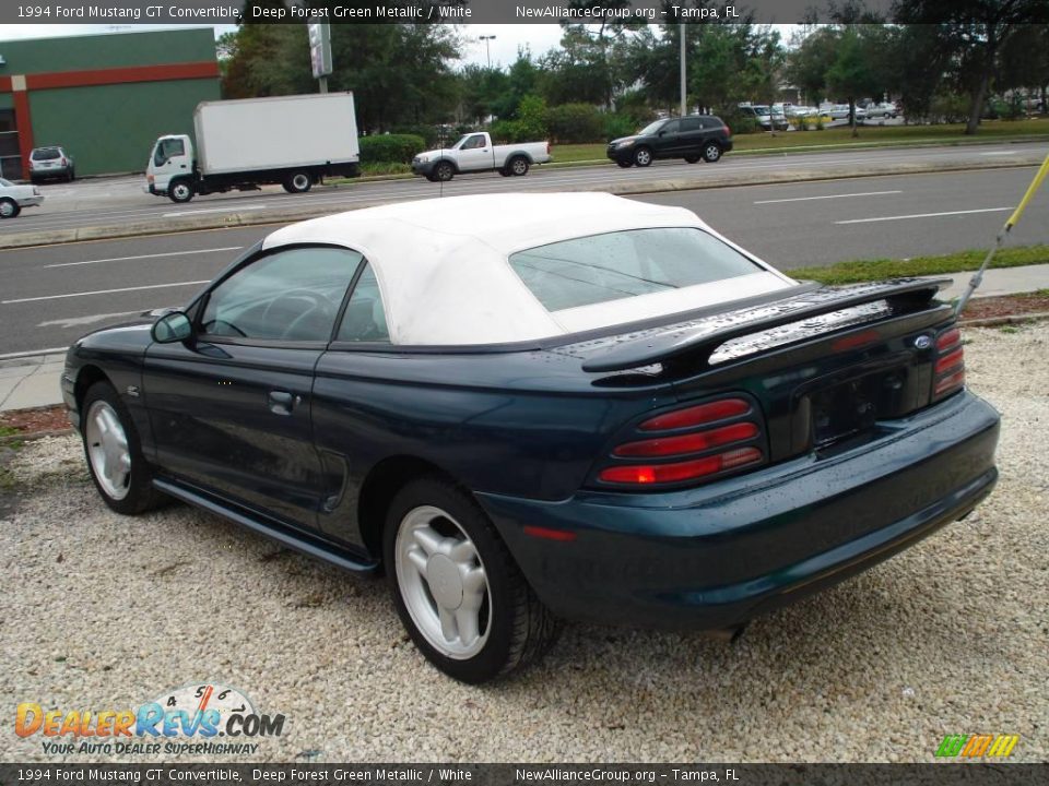 1994 Ford Mustang GT Convertible Deep Forest Green Metallic / White Photo #3