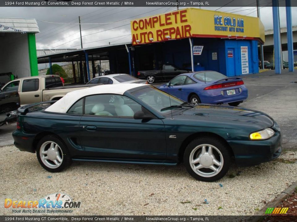 1994 Ford Mustang GT Convertible Deep Forest Green Metallic / White Photo #5