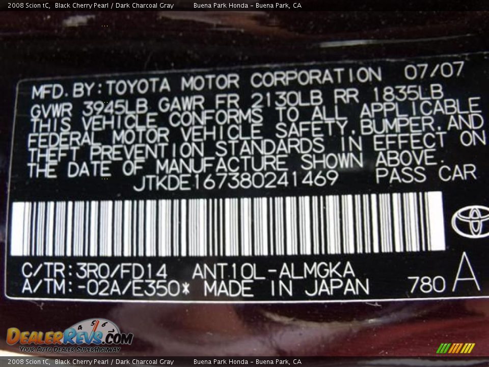 2008 Scion tC Black Cherry Pearl / Dark Charcoal Gray Photo #33