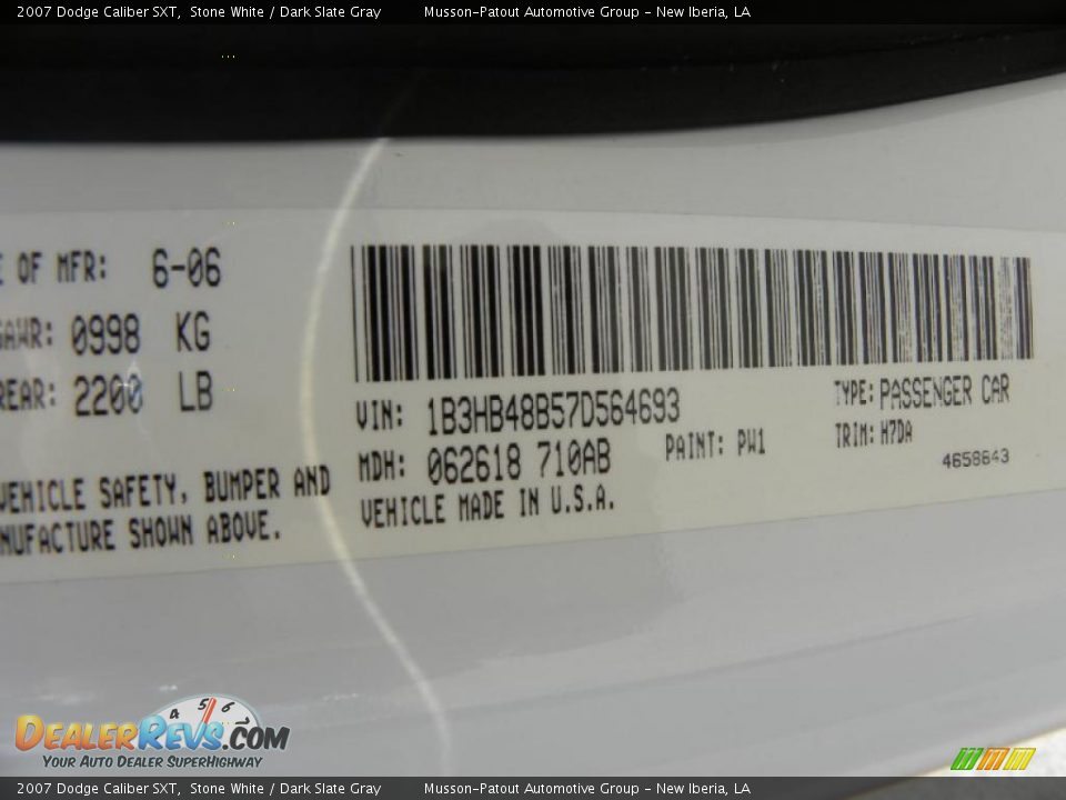 2007 Dodge Caliber SXT Stone White / Dark Slate Gray Photo #15