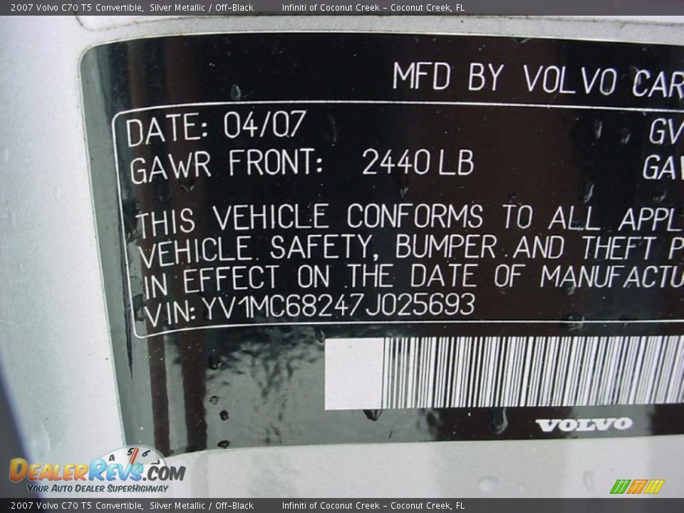 2007 Volvo C70 T5 Convertible Silver Metallic / Off-Black Photo #28