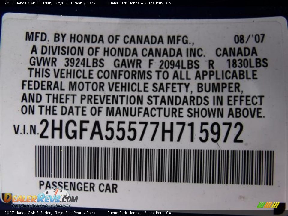 2007 Honda Civic Si Sedan Royal Blue Pearl / Black Photo #33