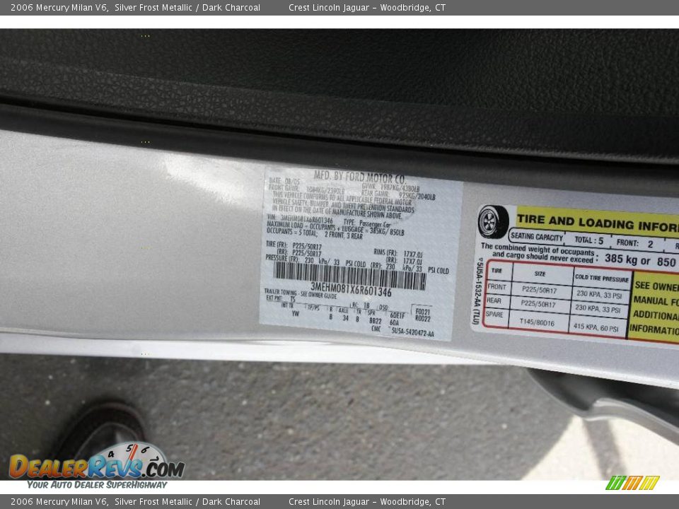 2006 Mercury Milan V6 Silver Frost Metallic / Dark Charcoal Photo #22